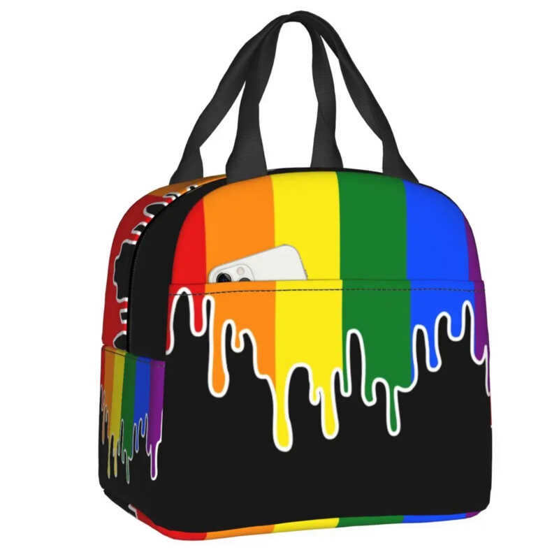 Gay Pride Flag Drip Design Isolated Lunch Bag Women Resutable LGBT