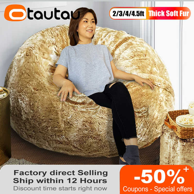 々 OTAUTAU 234Ft Grand Fluffy Pouf Cover Bean Bag Chair Game Movie Beag