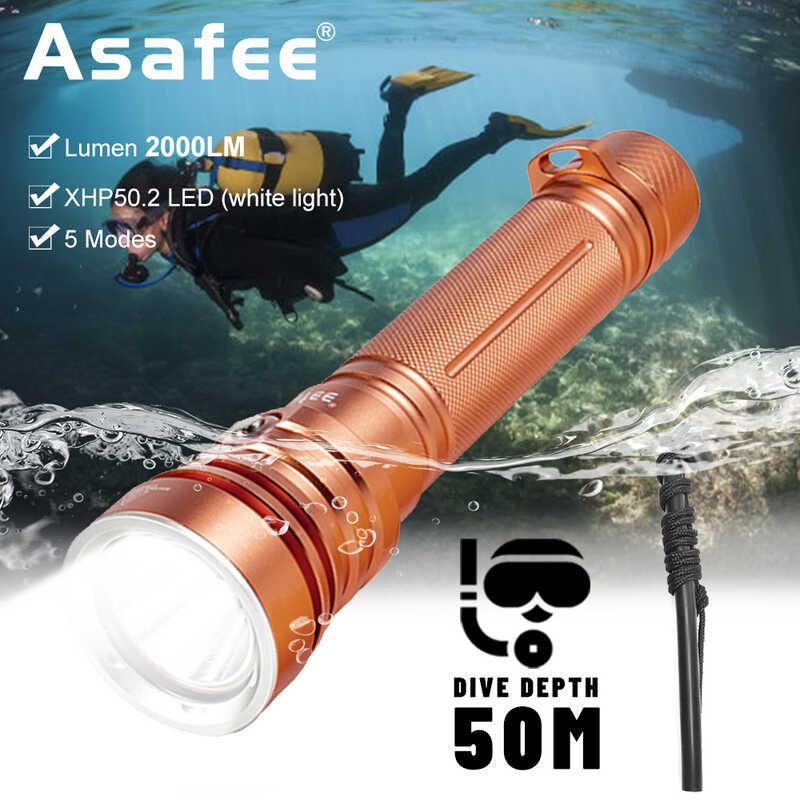 Asafee 2000Lm A20 Super Powerful Light Xhp50 2 LED Diving