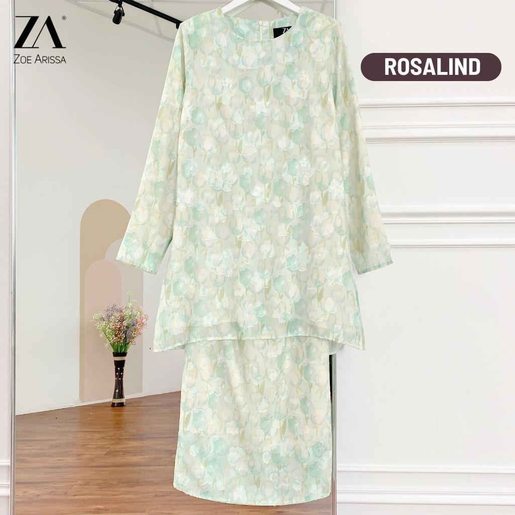 Zoe Arissa Baju Kurung Moden Rosalind Chiffon Lace Plain Baju Raya