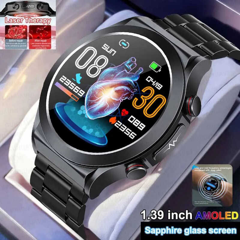 New Ecg Ppg Smart Watch Men Laser Pulse Therapy Heart Rate Blood