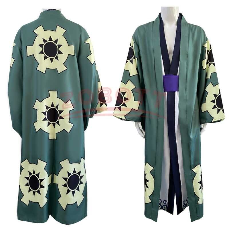 Anime One Piece Wano Country Roronoa Zoro Cosplay Green Kimono Outfit