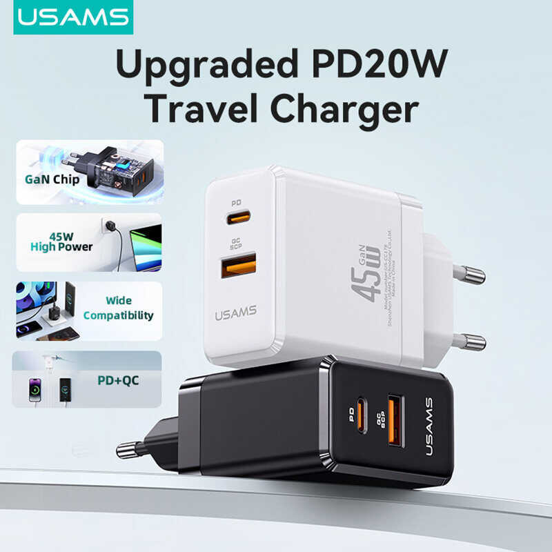 45W Gan USAMS Fast Usb C EU 2 Pin Charge Type C Usb A Charger Book