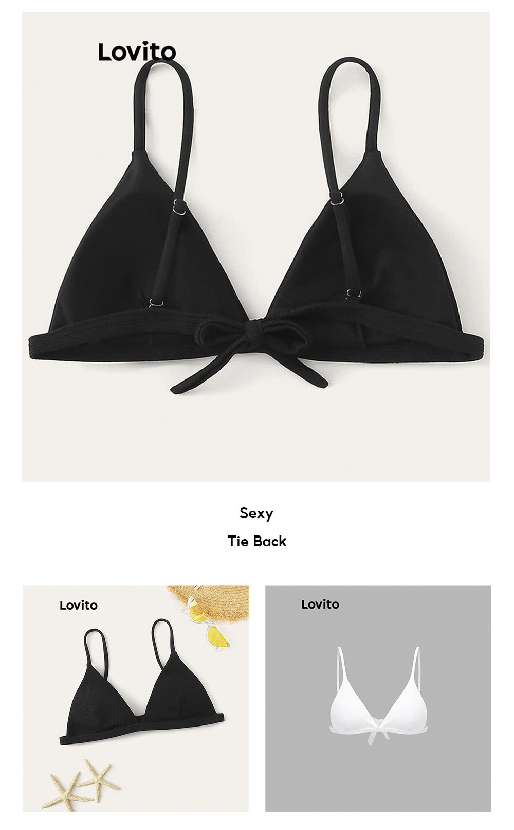 Lovito Women Sexy Plain Tie Back Bikini Top LNL41021 Shopee Philippines