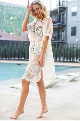 Kababaihan Lace Crochet Bikini Cover Up Lady Kimono Cardigan Swimwear