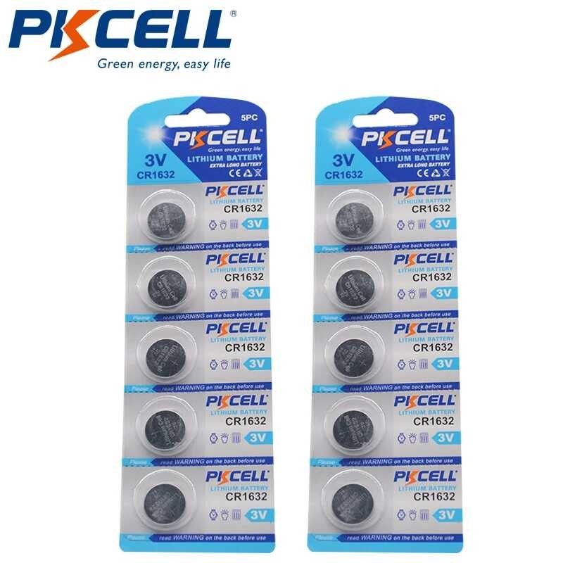 10Pcs 2Card PKCELL Cr1632 1632 Dl1632 3V Lithium Batteries Cell Button