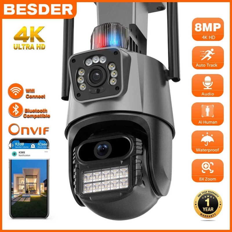 Besder Mp Wifi Cctv Outdoor Ptz Lens Dual Screen K Camera Auto