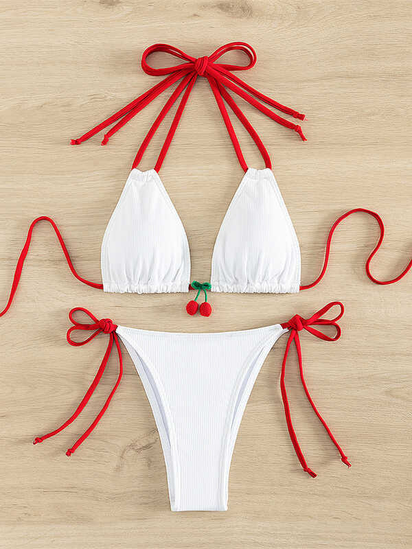 Designer 2024 Strawberry Bikini Women Sexy White Contrast Push Up Micro