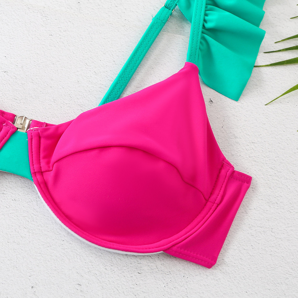 Solid Color Color Matching Split Swimsuit Women 2024 New Style Bikini