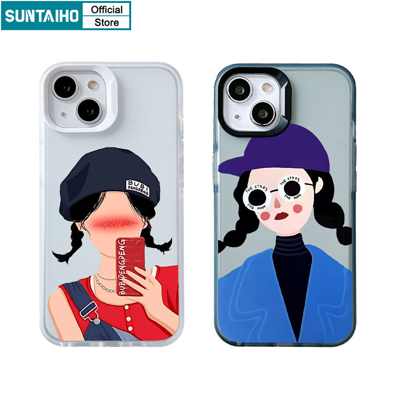 Suntaiho Funny Casing Cartoon Girl Pattern Clear Frosted Case For