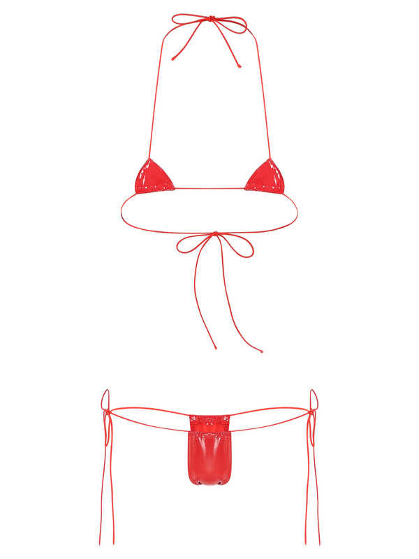 Micro Mini Womens Bikini Set Two Piece Gerie Suit Wet Look Patent