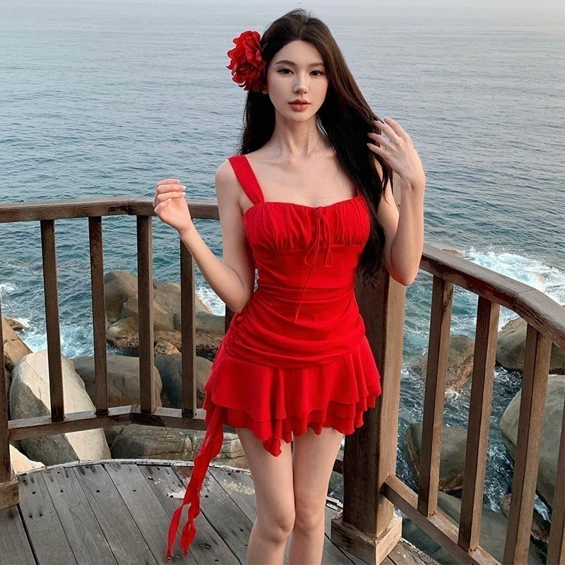 Swimsuit Women S Sexy Red Bikini One Piece Skirt Swimsuit Fashion Beach