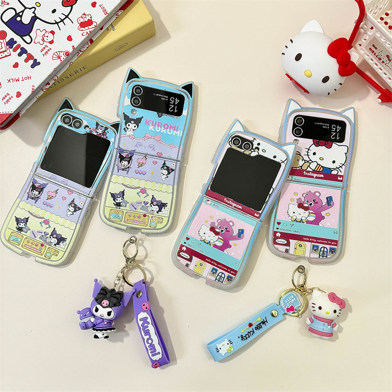 Cute Cartoon Printing Soft Tpu Silicone Cat Ear Case With Lanyard