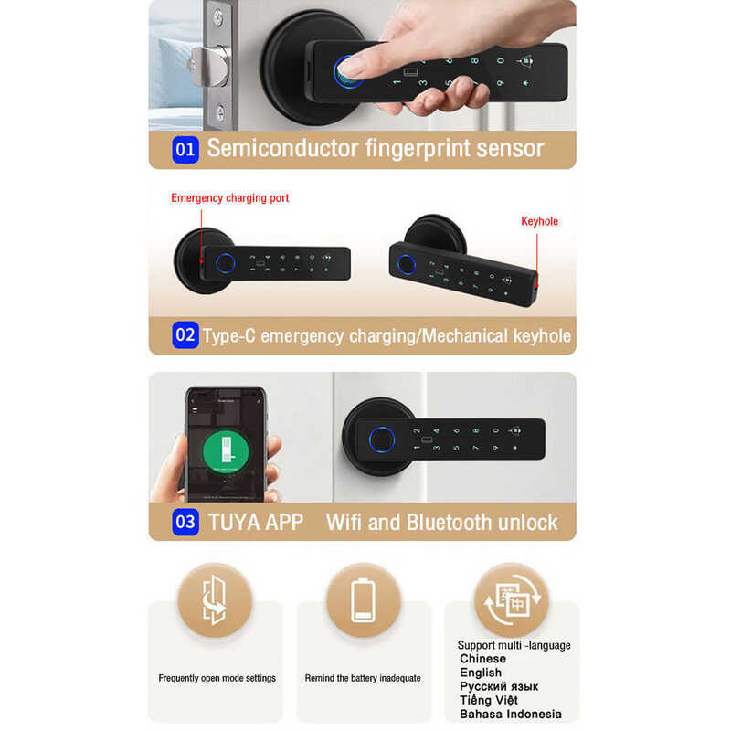 LY TUYA 8 Sa 1 Smart Door Fingerprint Electronic Digital Pas Handle