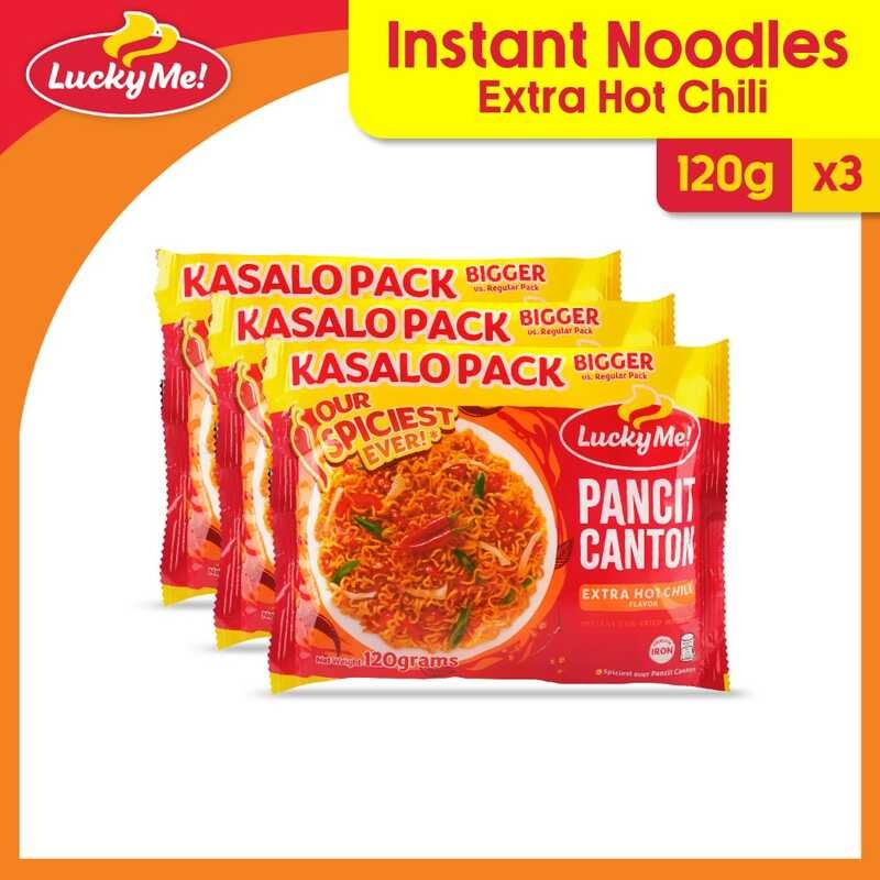 Lucky Me Pancit Canton Instant Noodles Extra Hot Chili Kasalo Pack G