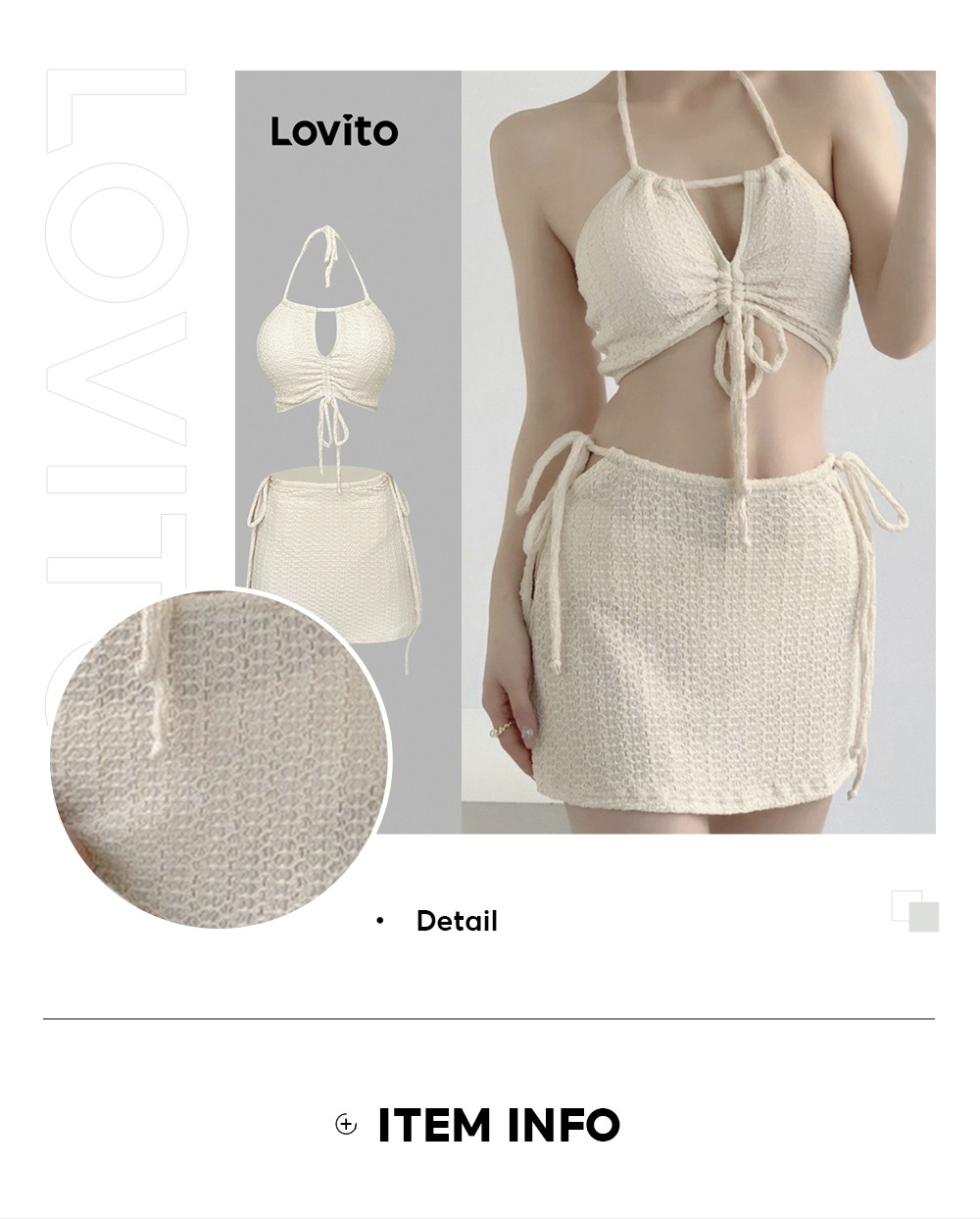 Lovito Sexy Bikini Sets Plain Tie Front Summer Spring Bikini Sets For