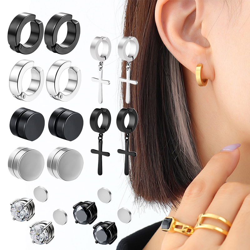 Pairs Cz Magnetic Stud Earrings For Men Stainless Steel Non Piercing