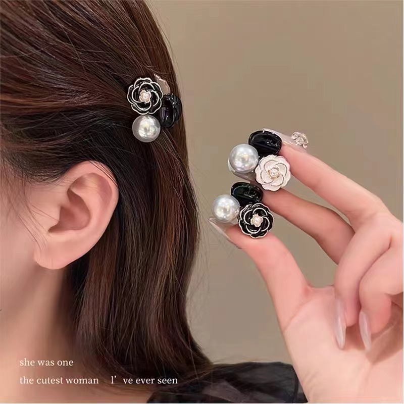 1pcs New Style Retro Camellia Hair Clip Pearl Mini Small Clip Bangs