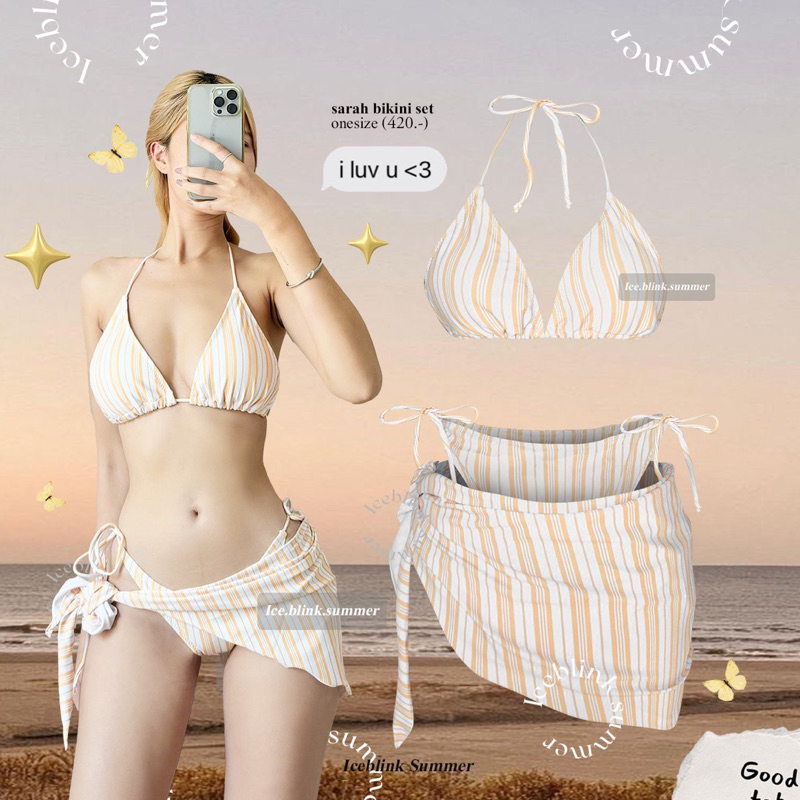 ICEBLINK Sarah Bikini Set Striped Yellow With Veil Shopee Philippines