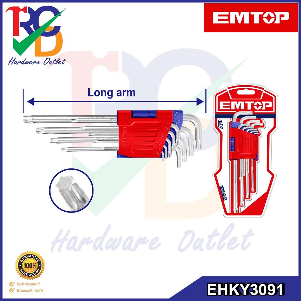 EMTOP Hex Key 9 Socket Head Long Set Model EHKY3091 Torx L Wrench L