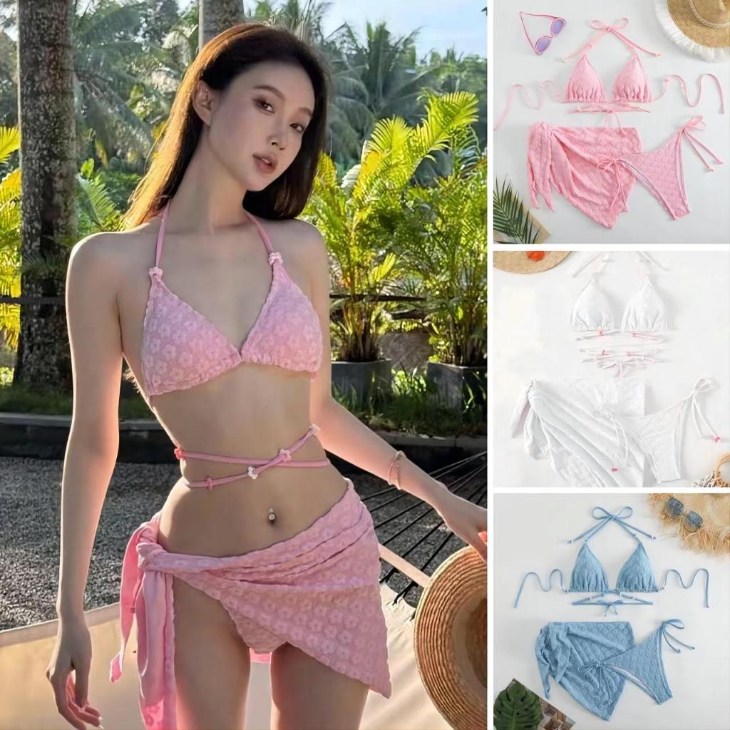Sexy Bikini Korean Women S Swimwear 3 Piece Set Printed With Plush