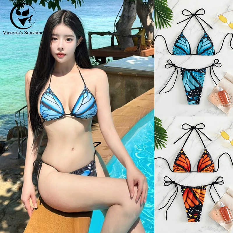 Sexy Bikini Two Piece Swimwear Butterfly Pattern Showing Back