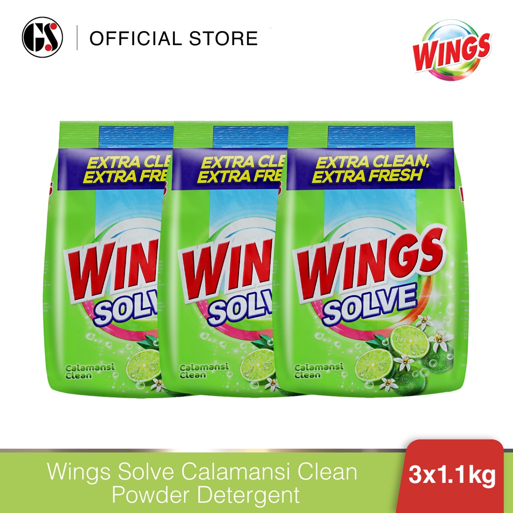 Wings Solve Calamansi Clean Powder Detergent 1.1kg Set of 3 Shopee