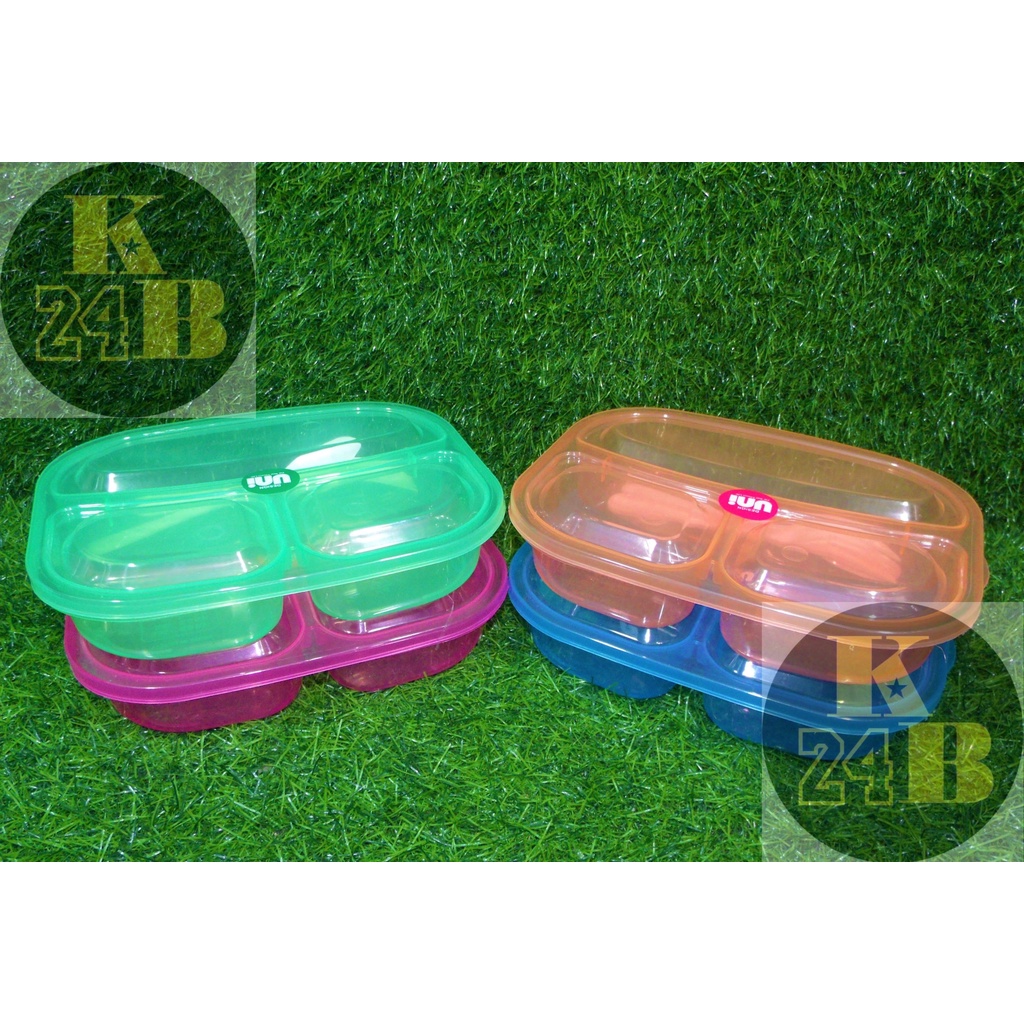 Uniware #219 Lunch Box with Spoon & Fork with 3 Division (Random color ...