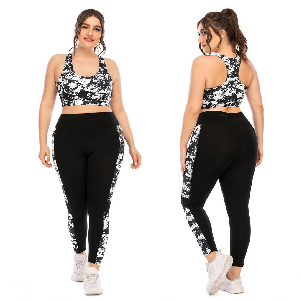 Preorder】L-3xl Size Plus Size Printed Padded Women Fitness Yoga