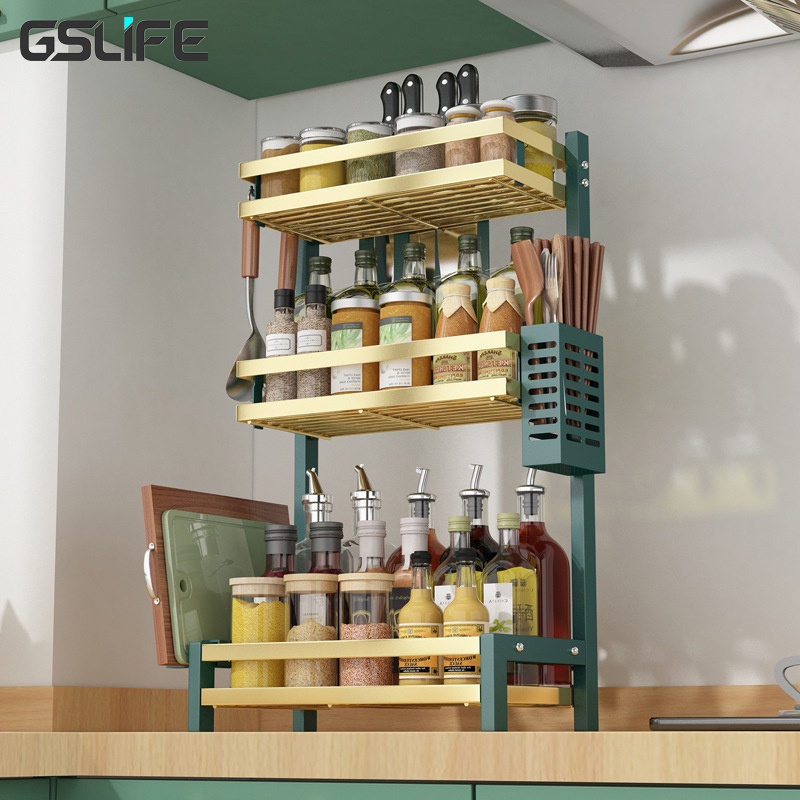 GSlife green gold Kitchen Spice Rack Stainless Steel Condiment Rack ...