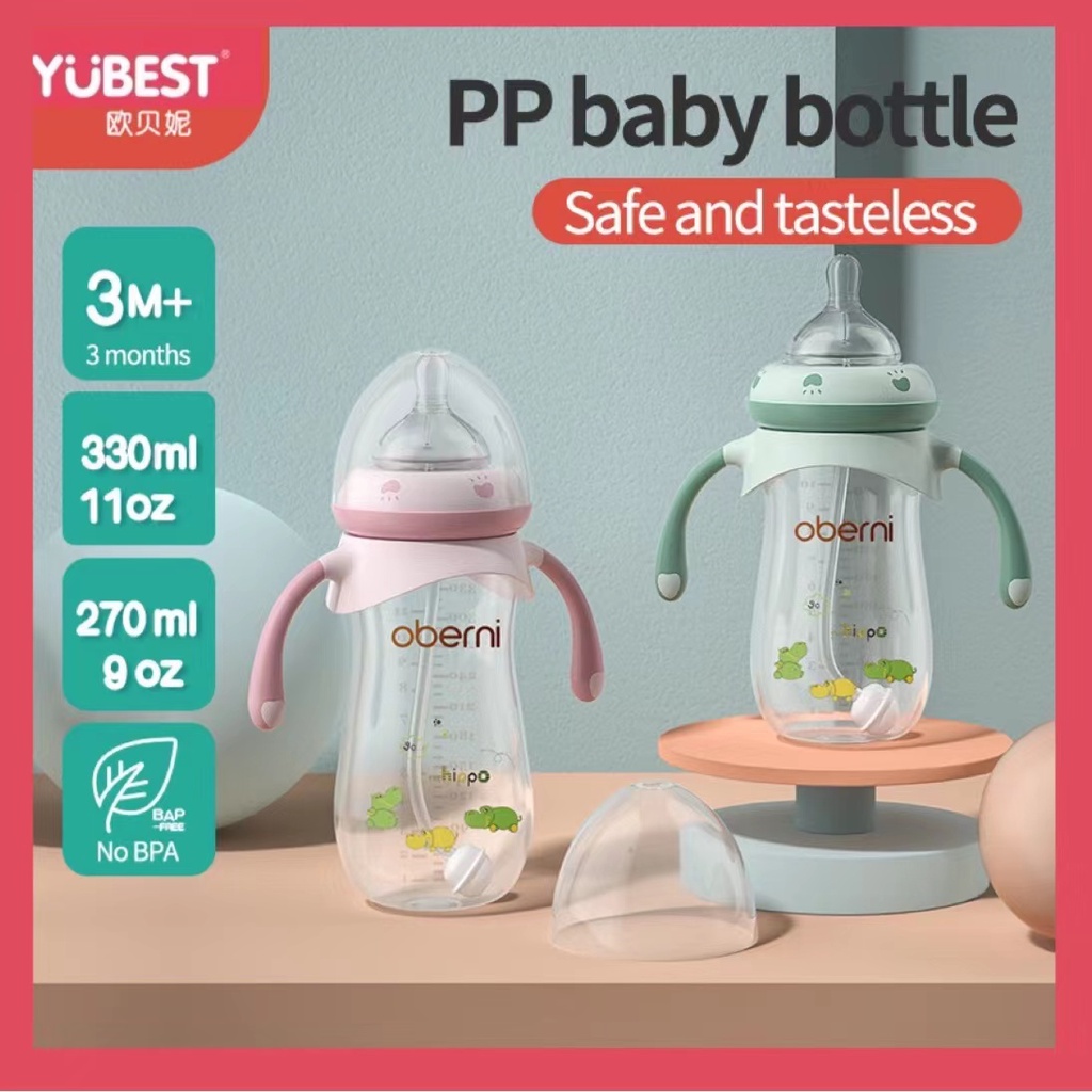 yubest oberni Baby Bottle Feeding Wide Neck PP New Born Milk Printed  Pattern Anti Fall 270ml 330ml