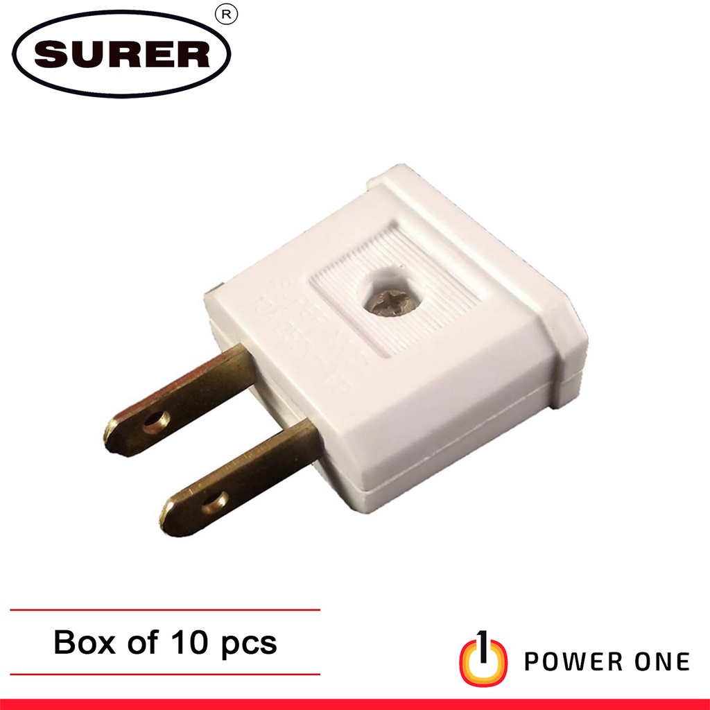 Surer 310 2-Pin Adapter Plug, Round Pin to Flat Pin, 10A (Black/White ...