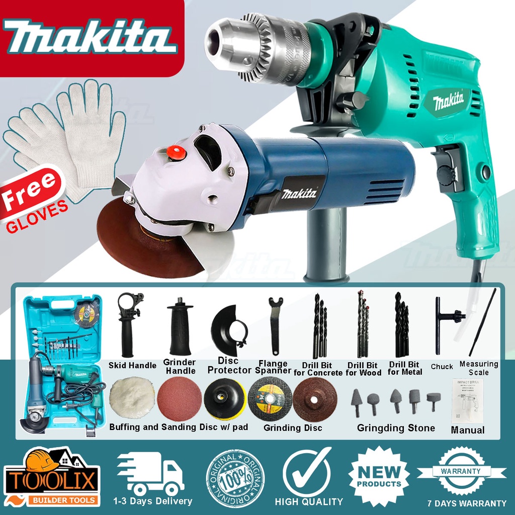 Makita Grinder Electric Impact Drill And Grinder And Drill Set