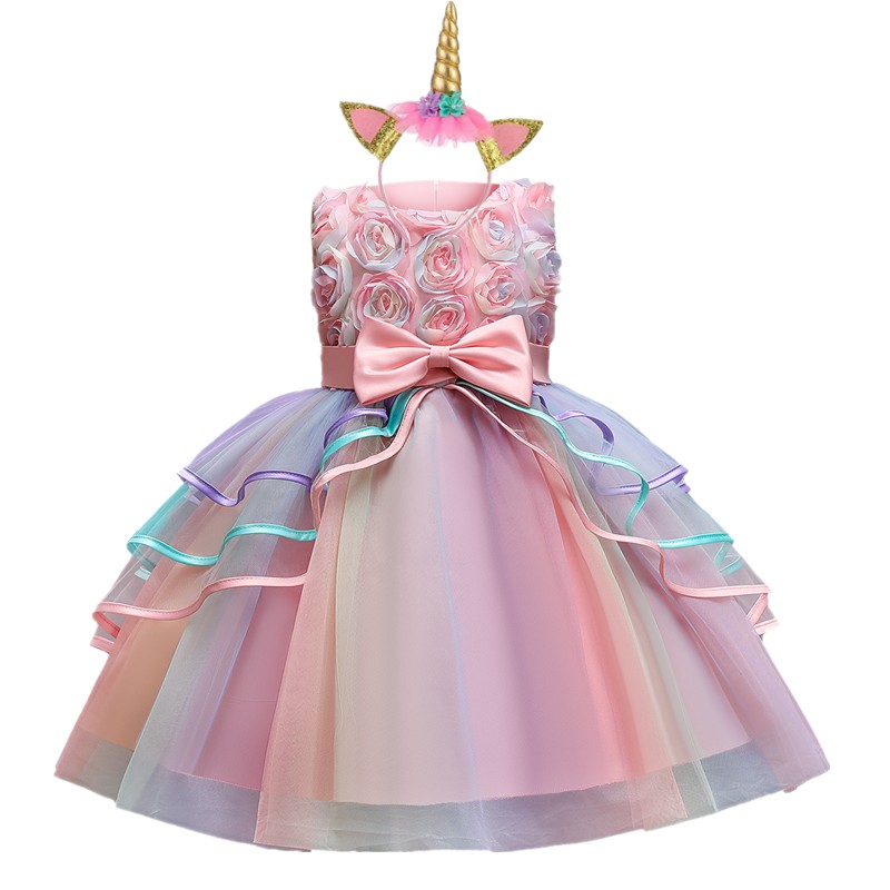 NNJXD Baby Girls Unicorn Birthday Dress Elegant Flower Kids Party Gown ...