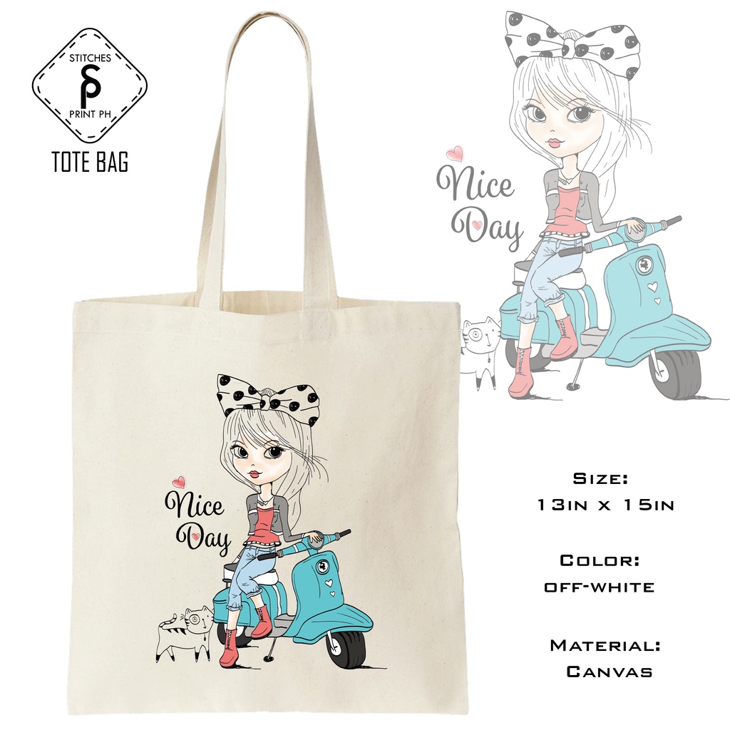 S P Tote Bag Cute Girls 13x15in Canvas Without Zipper With Zipper