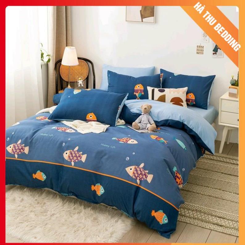 Poly cotton Bedding Set 4 Piece Green Fish (No Intestines) Shopee