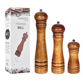 Haomacro Salt and Pepper Grinder Set, Wood Pepper Mills,Wooden Salt  Grinders Refillable Manual Pepper Ginder with Acrylic Visible  Window,Ceramic