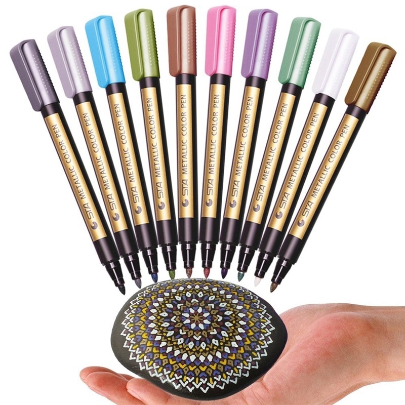 STA 10 Colors 10Pcs Metallic Painting Art Marker Pens