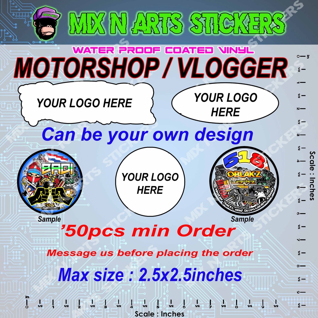 Custom Own Design MotorShop Vlogger Logo Waterproof Sticker Motorcycle ...