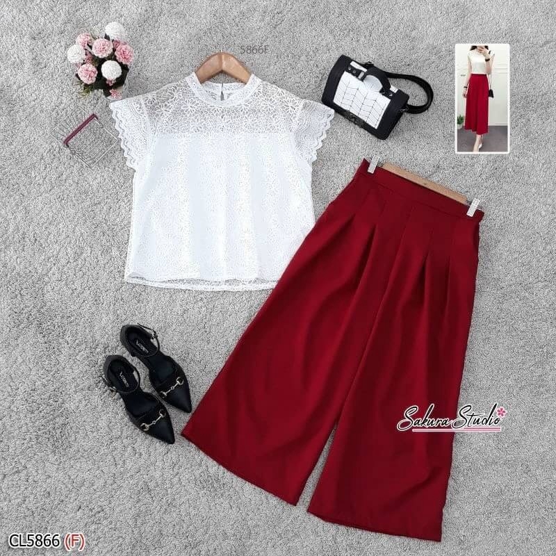 White Shirt + 5 Parts Pants Hanako Fabric Set Of 2 Shopee Philippines