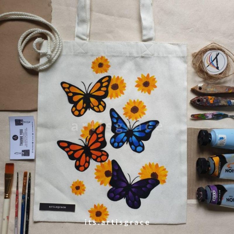 Butterfly canvas hot sale tote bag