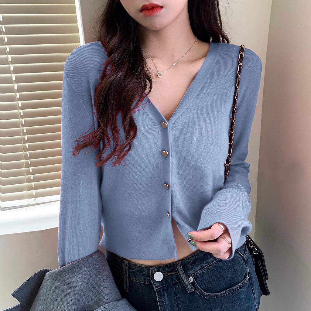 2021 Korean style women pure color cardigan short fashion long sleeve ...