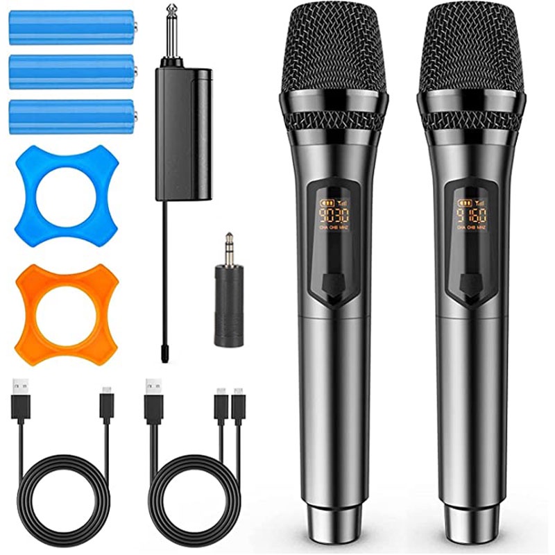 Rechargeable Wireless Karaoke Microphone Handheld Mic Dual UHF Portable Dynamic with Receiver Set