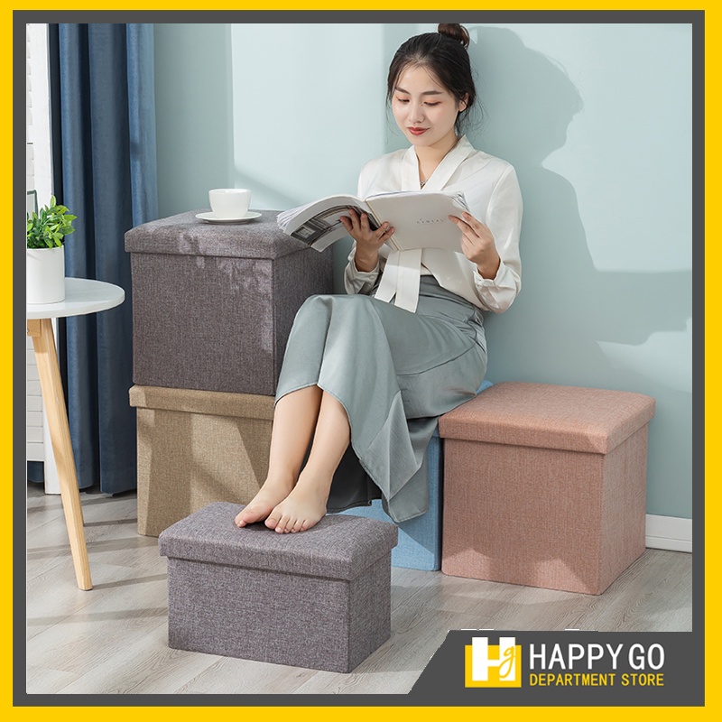 MultiPurpose Folding Storage Ottoman Cube Footrest Stool Seat Linen