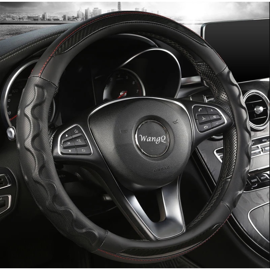 TOYi Universal Car Steering Wheel Cover Carbon Fiber Silicone Antiskid Steering Wheel Cover 15