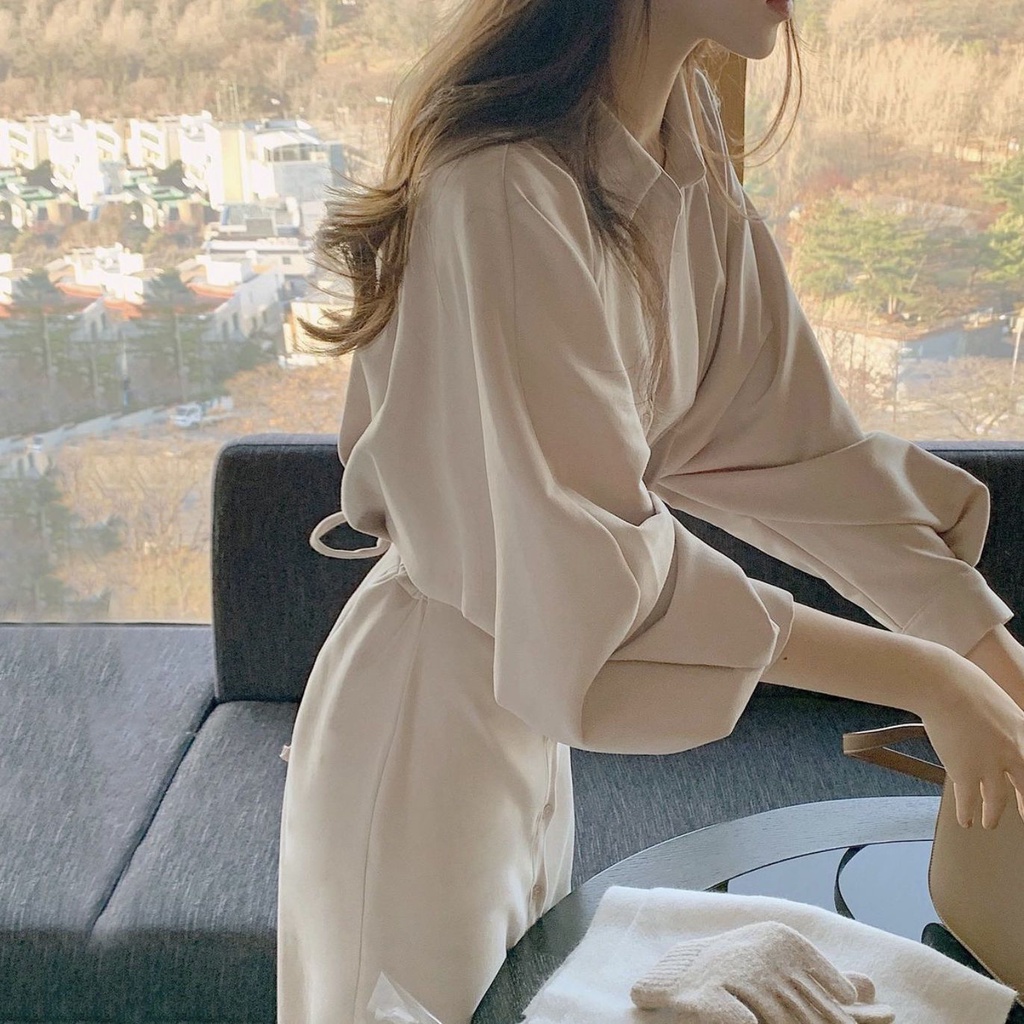 Wear Both Tencel Puff Sleeve Dress Korean Thin Lace up Waist Tight Square Collar Fairy Dress main image 1