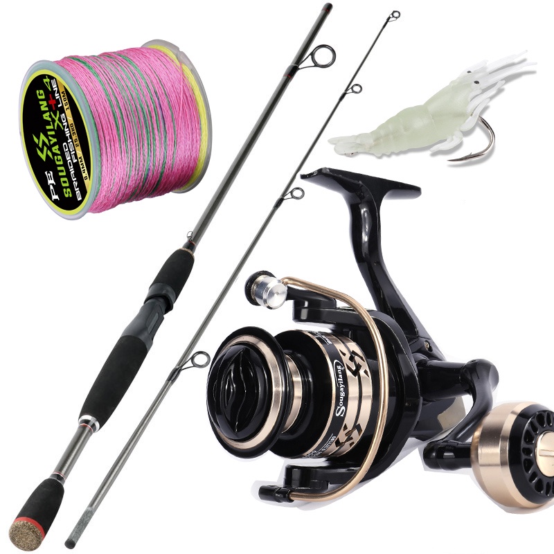 Combo Fishing Rod 1.8m 2 Sections M Power and Spinning Reel Metal