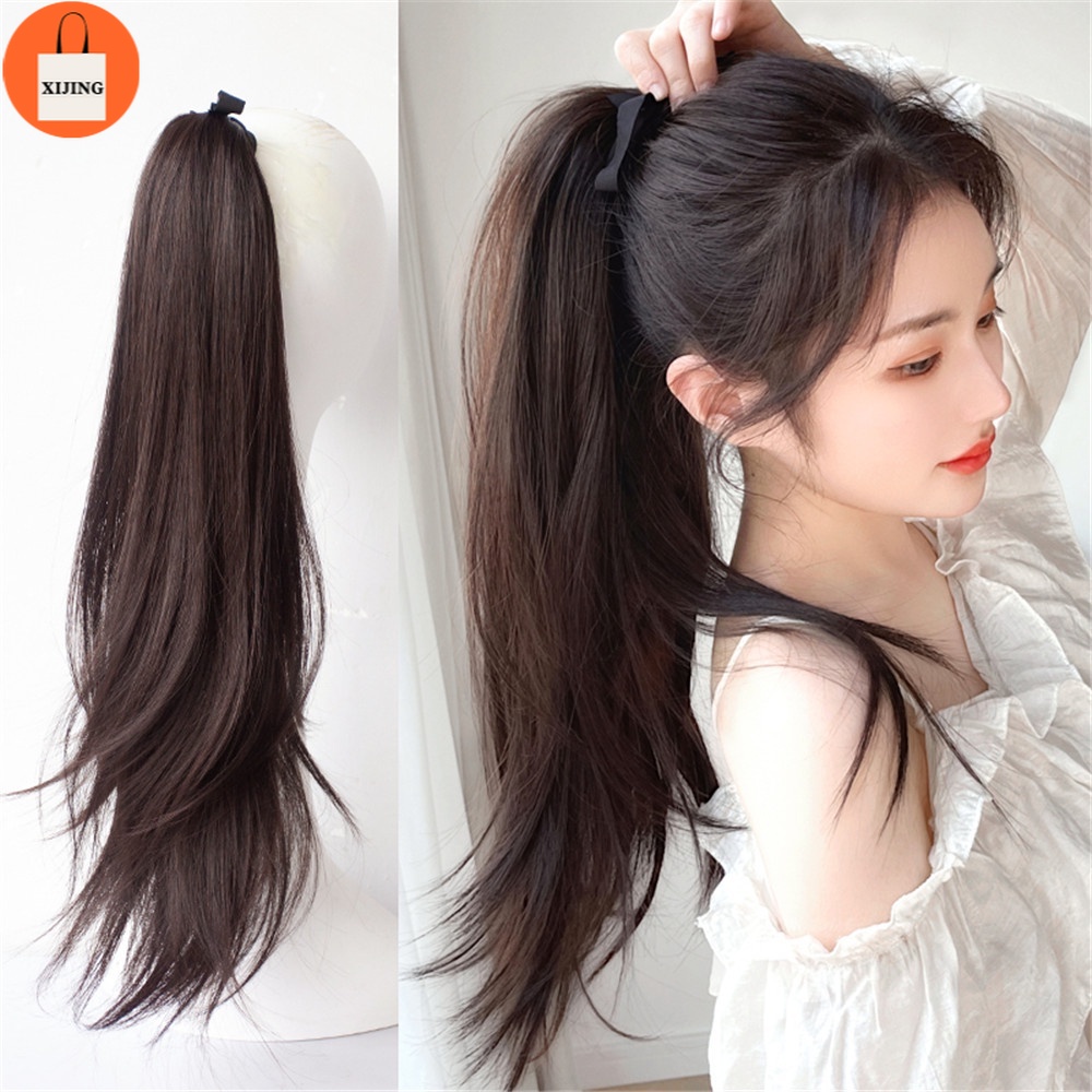 Women Fake Ponytail Curly Wig Hair Bandage Invisible Extensions Natural ...