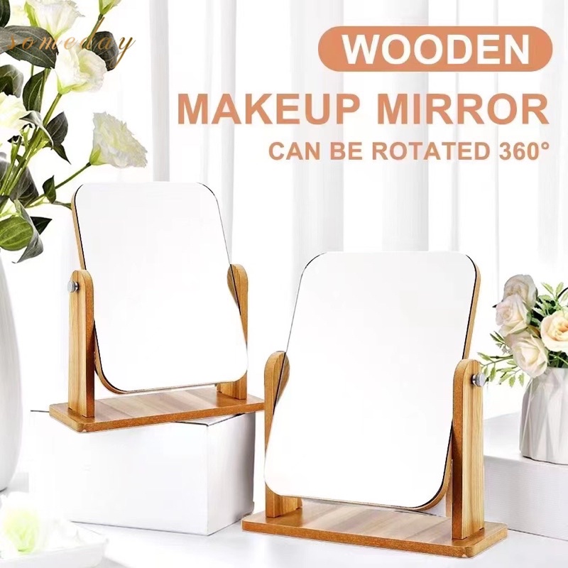 Someday Wooden Mirror 360 Degree Portable Adjustable Table Desk Mirror Bathroom Living Room | Shopee Philippines