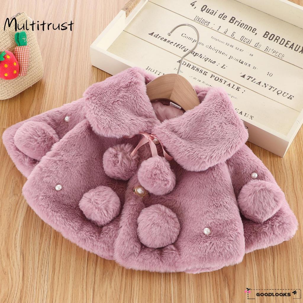 GD 0 4 YEARS Kids Girls Coat Faux Fur Long Sleeve Cape Cloak Jackets Outwear Warm Winter Clothes Shopee Philippines